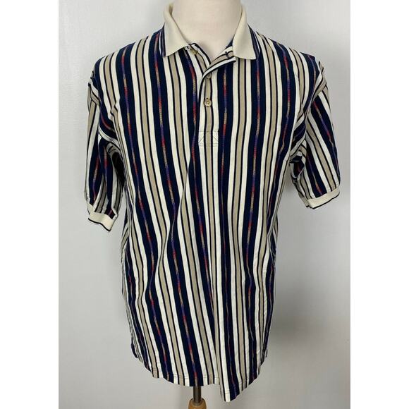 VTG 90s RETRO Men Greg Norman stripe abstract cotton graphic polo golf shirt - Picture 1 of 4